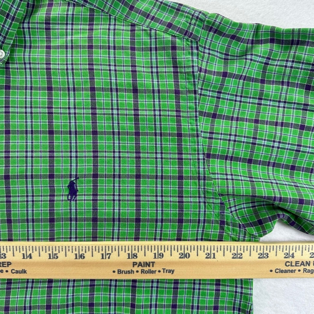 Ralph Lauren Blake Mens Small Green Purple Plaid Cotton Button Down Shirt Preppy - Picture 7 of 10